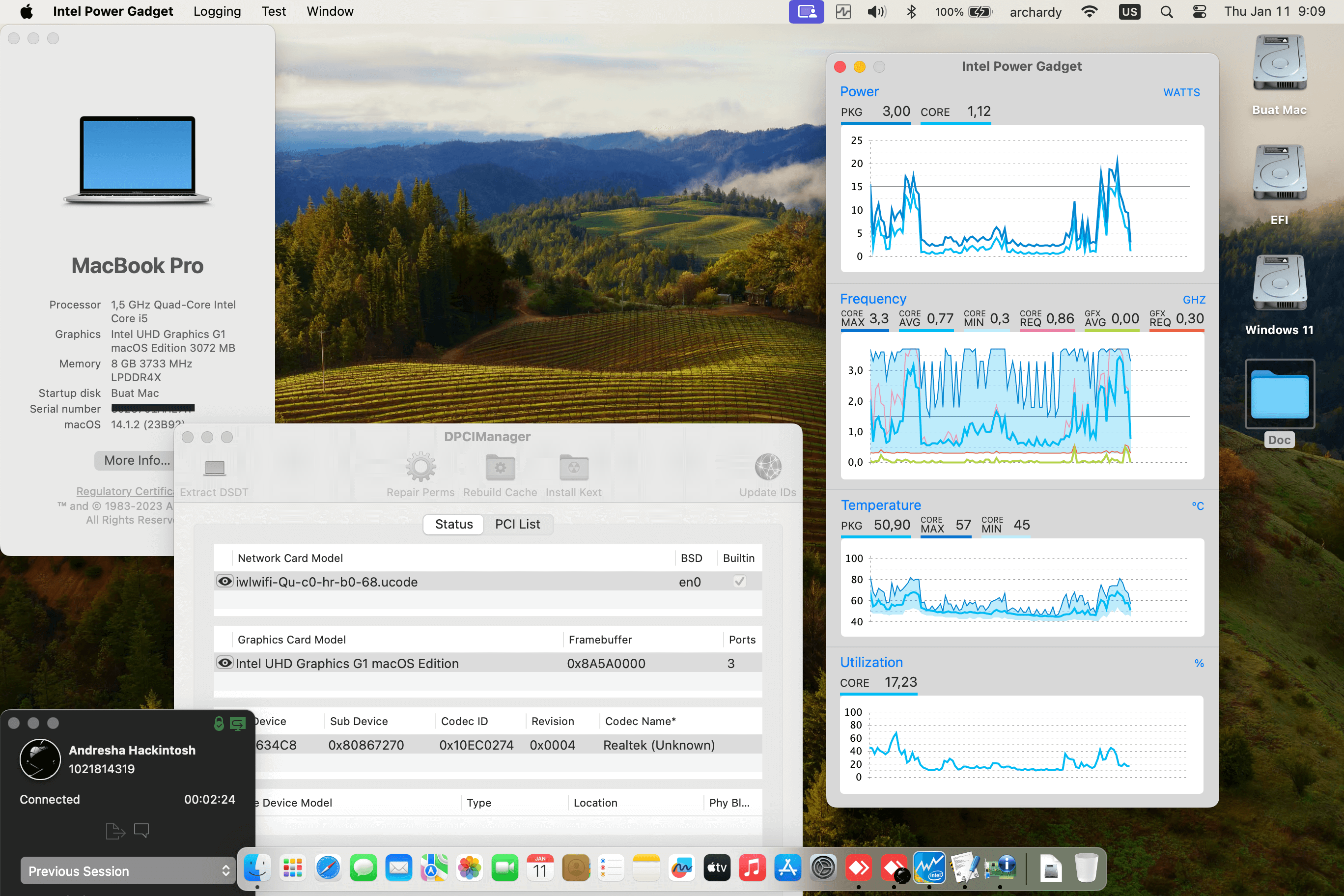 Success Hackintosh macOS Sonoma 14.1.2 Build 23B92 in Microsoft Surface Pro 7